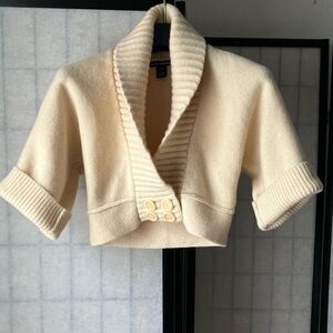 Club Monaco Shrug Cardigan Sweater Wool Cashmere Button Accents 3/4 Sleeves
